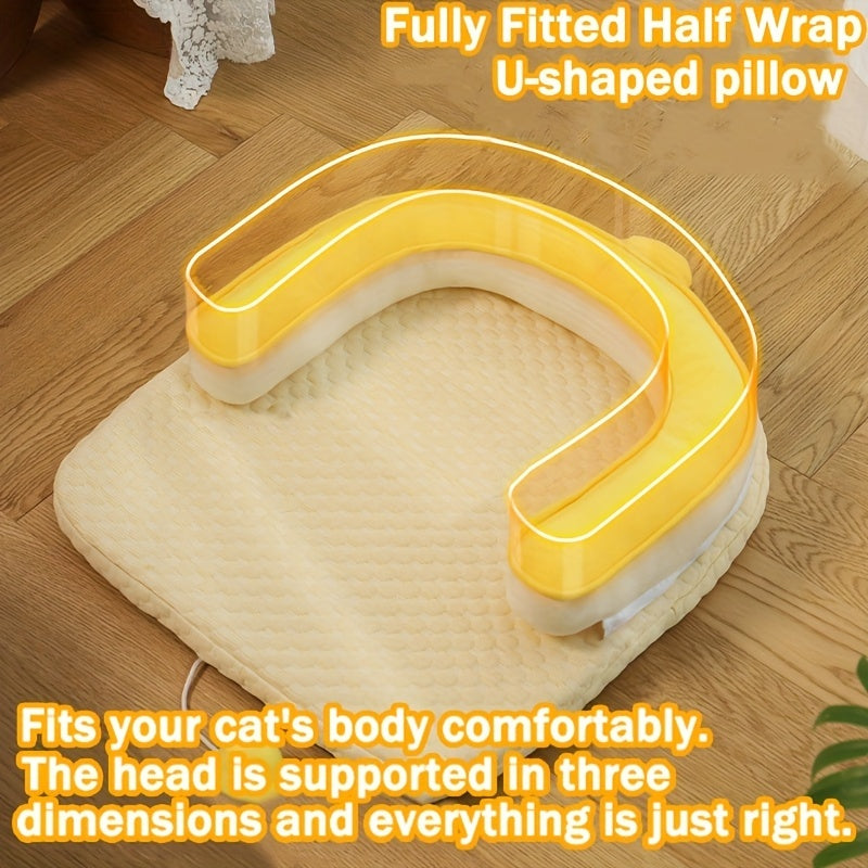 U-Shaped Cooling Pad For Cats And Dogs - Cat And Dog Neck Sleeping Pad, Summer Ice Feeling U-Shaped Headrest With Non-Slip Base, Washable Scratch-Resistant Polyester Cooling Pad