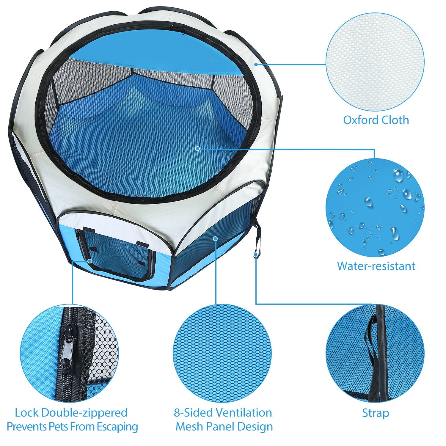 Pink - Blue Options - 1Pc Portable Foldable Pet Tent Exercise Pen Kennel Removable Zipper Top And Bottom Water Resistant Indoor Outdoor Use For Dogs Cats Other Pets - 5 - CJ