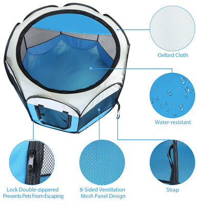 Pink - Blue Options - 1Pc Portable Foldable Pet Tent Exercise Pen Kennel Removable Zipper Top And Bottom Water Resistant Indoor Outdoor Use For Dogs Cats Other Pets - 5 - CJ