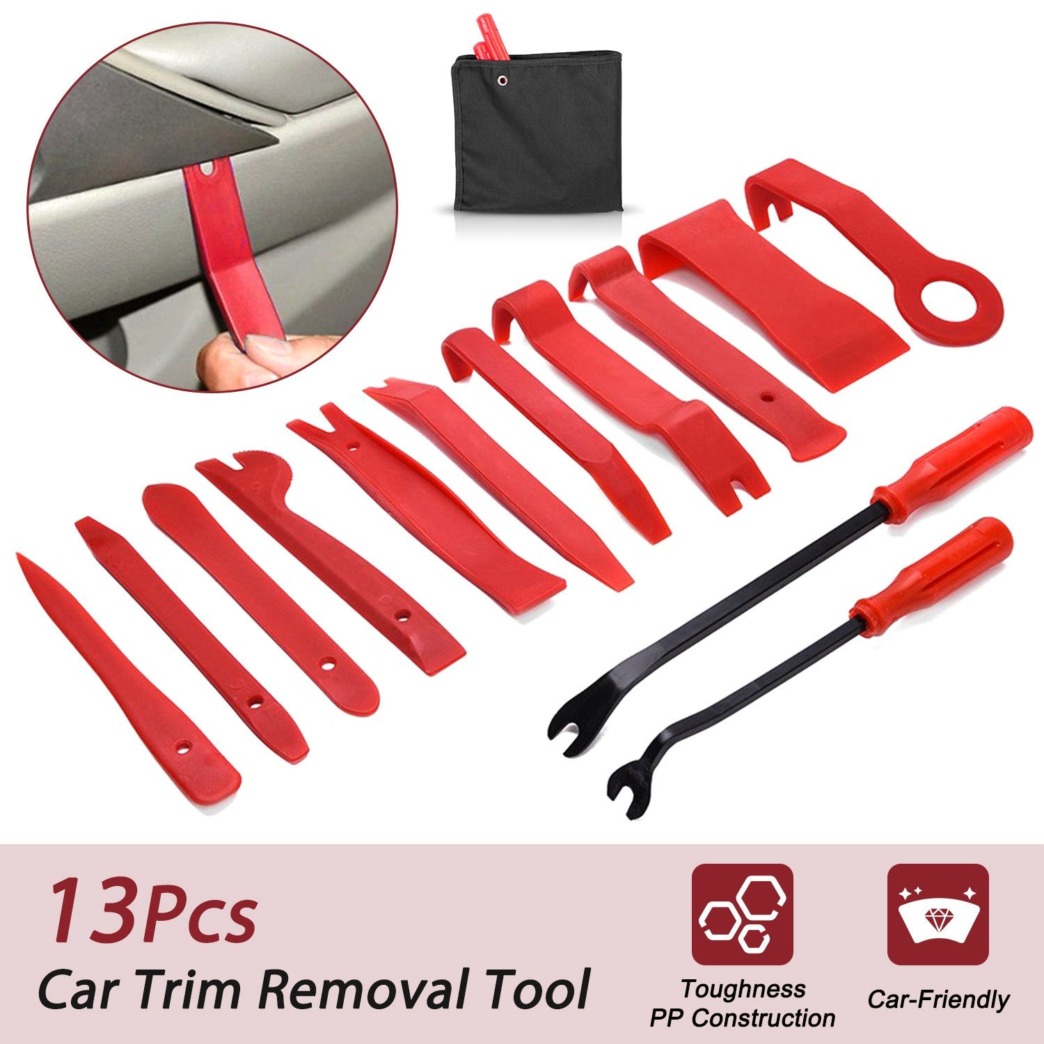 13 Pcs Car Trim Removal Tool Auto Door Panel Clip Dash Plastic Interior Radio Body Open Pry Kit