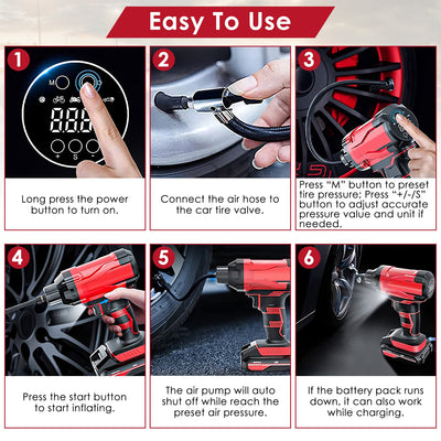 1Pc 150PSI Cordless Car Tire Inflator Rechargeable  2V Portable Electric Air Compressor With LED Light For Car Bike Motorcycle Ball - 5 - CJ