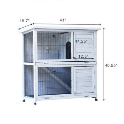 Rabbit Hutch Outdoor, 2 - Story Rabbit Cage Indoor With Run, Bunny Cage With 2 Removable No - Leak Trays, Pet Cages With Non - Slip Ramp, Waterproof Roof, Fence, For Small Animals - 5 - CJ