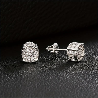 Hip Hop Sparkling Zircon Stud Earrings,4 Prong Setting, Bling Design,Unisex For Daily Wear And Parties - 5 - CJ