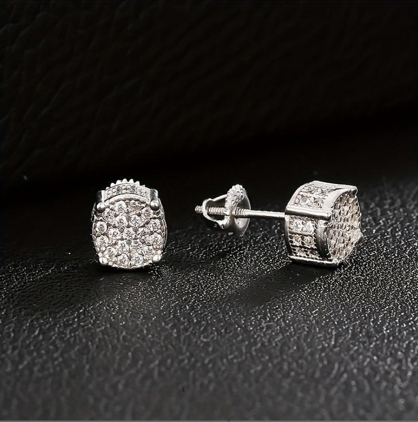 Hip Hop Sparkling Zircon Stud Earrings,4 Prong Setting, Bling Design,Unisex For Daily Wear And Parties - 5 - CJ