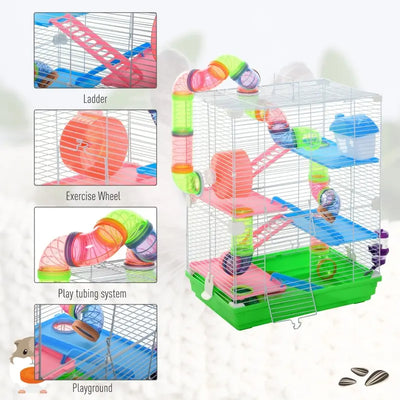 5 Tiers Hamster Cage Portable Animal Travel Carrier W Exercise Wheels Tube - 5 - CJ