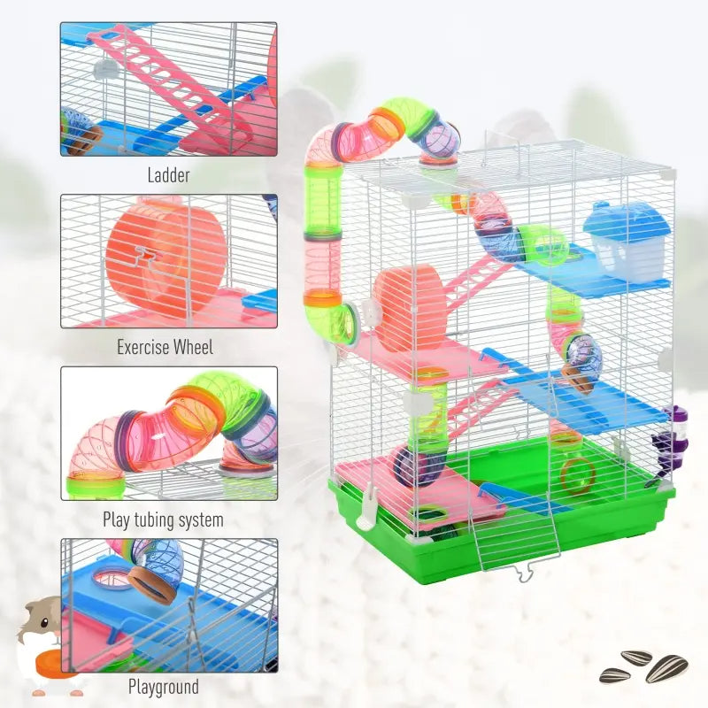 5 Tiers Hamster Cage Portable Animal Travel Carrier W Exercise Wheels Tube - 5 - CJ