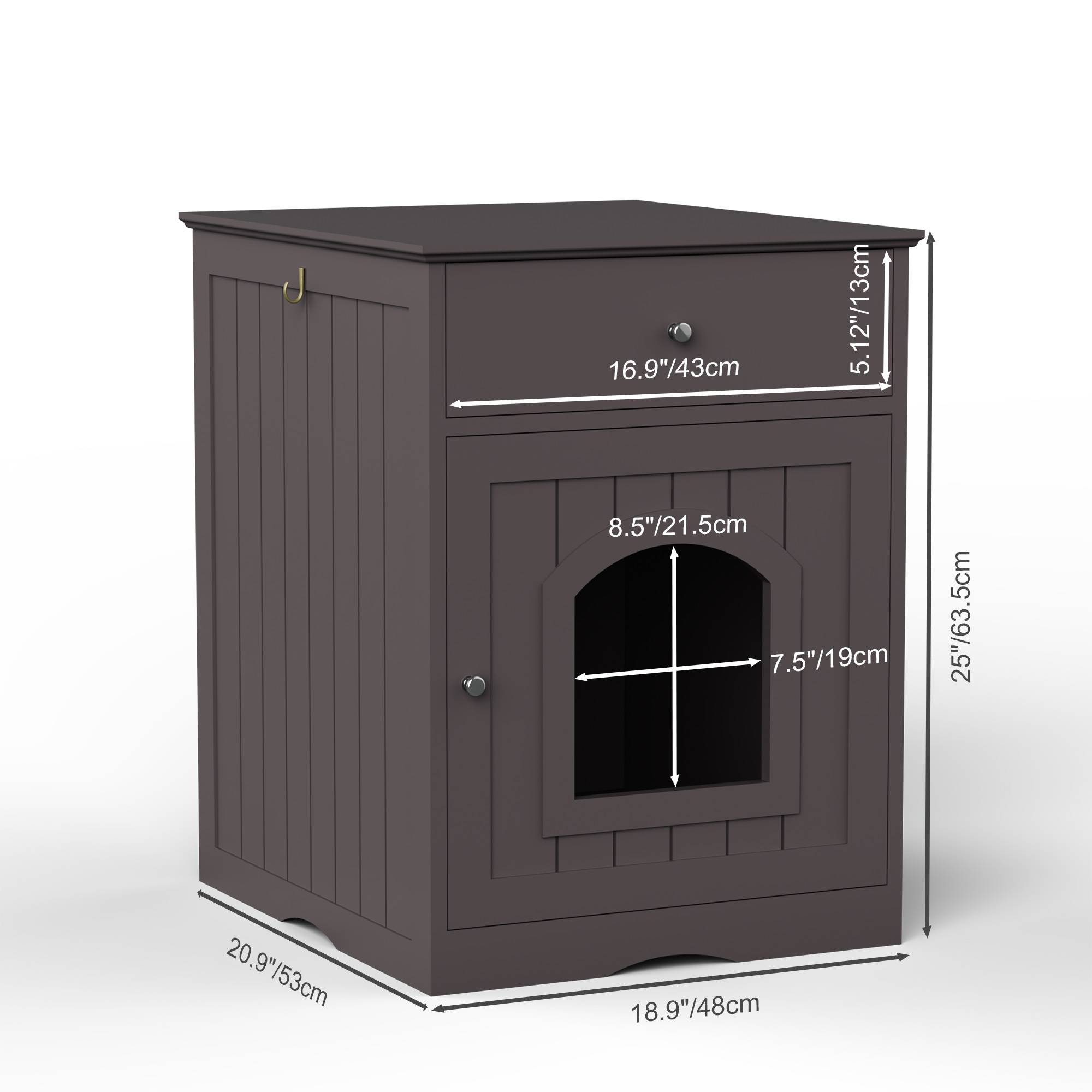 Wooden Pet House Cat Litter Box Enclosure With Drawer, Side Table Indoor Pet Crate - 5 - CJ