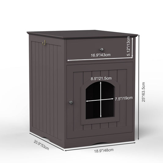 Wooden Pet House Cat Litter Box Enclosure With Drawer, Side Table Indoor Pet Crate - 5 - CJ