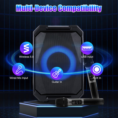 1Pc Portable Wireless Party Speaker With LED Light 2 Wireless Mics Remote Control TWS Music Accompany Mic. Priority Bass Echo Mic Treble Guitar In - 5 - CJ