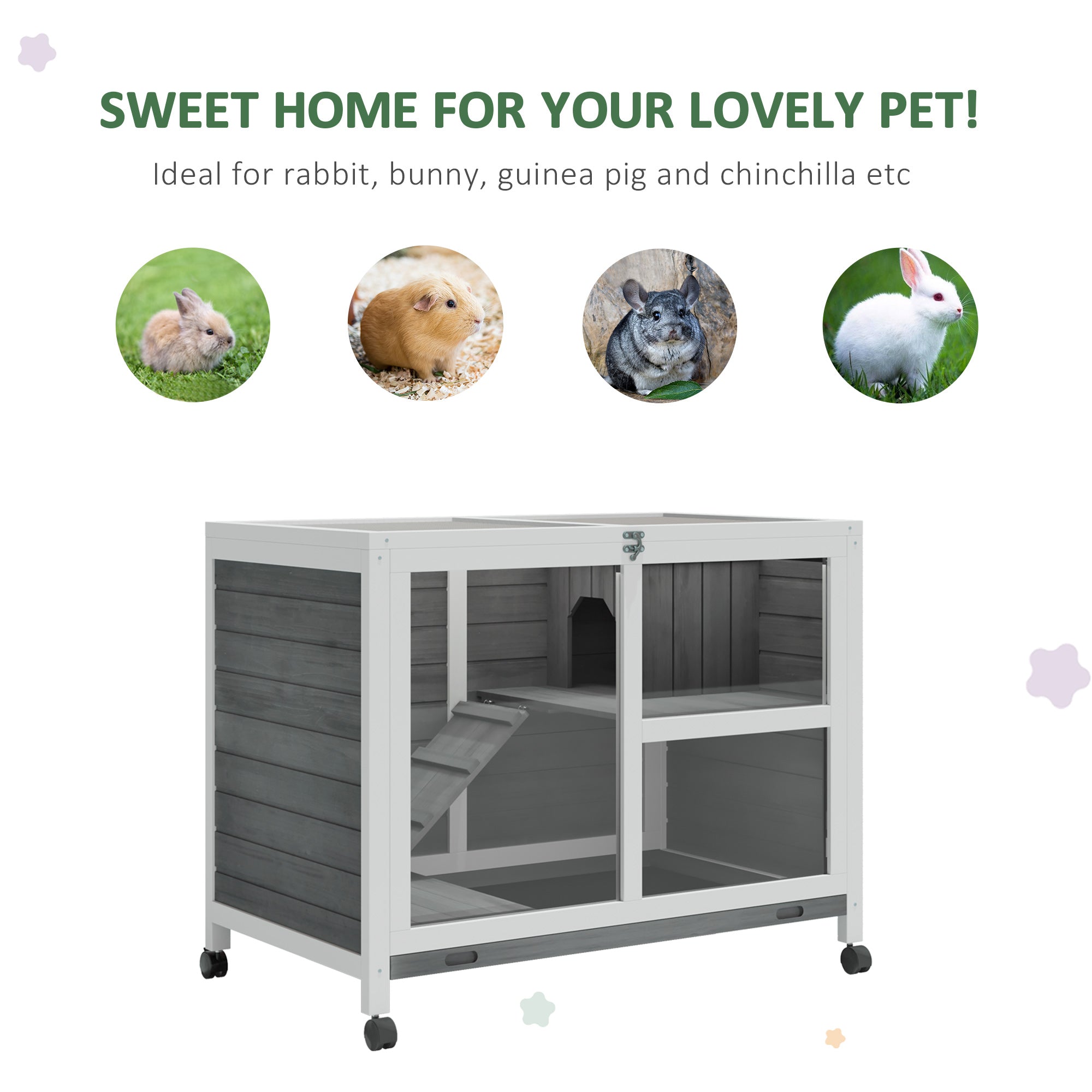 Outdoor Rabbit Enclosure Solid Wood Pet House with a Main Room for Sleeping and a Cage Area for Playing - Indoor/Outdoor - 5 - CJ