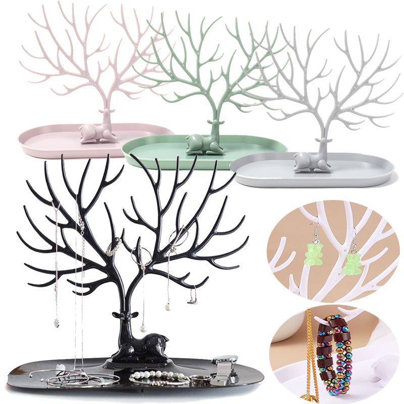 Deer Jewelry Display Stand Earrings Necklace Ring Jewelry Display Tray Jewelr Crystal Handle Antlers Jewelry Display Stand With Storage Drawer And Tray, Tree Tower Rack Hanging Organizer - 5 - CJ