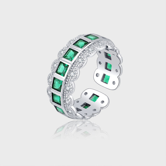 925 Sterling Silver Lace Edge Green Zirconium Ring Female - 4 - CJ
