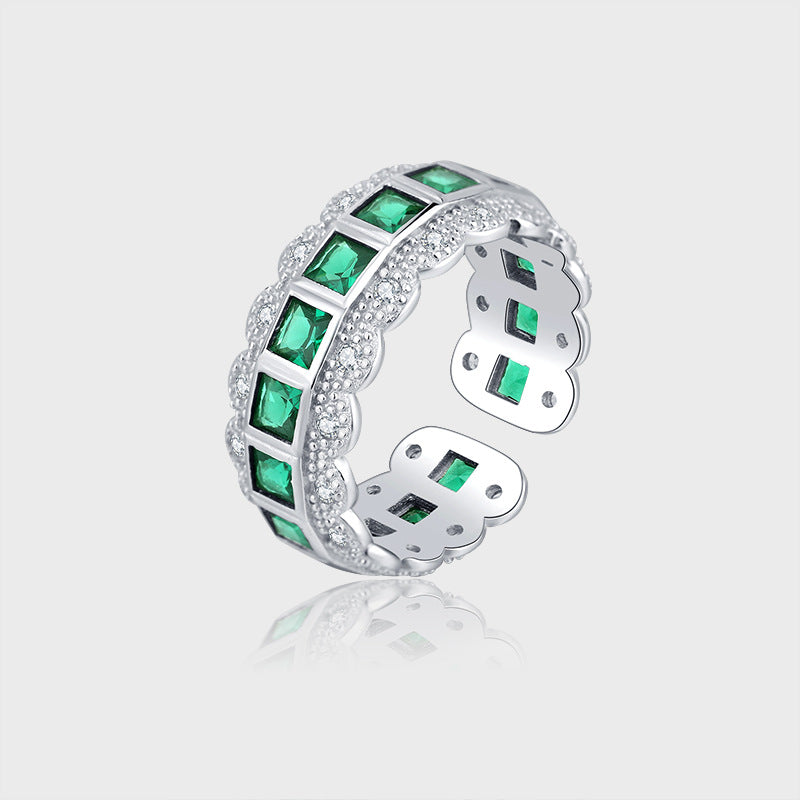 925 Sterling Silver Lace Edge Green Zirconium Ring Female - 4 - CJ