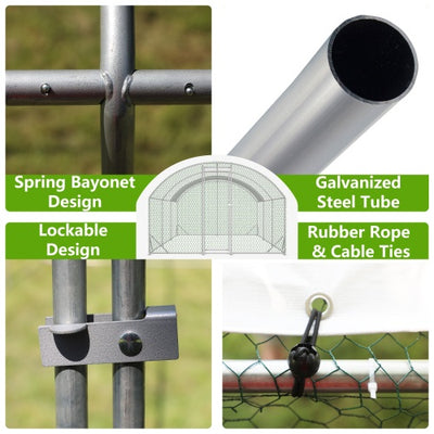 Large Chicken Coop Metal Chicken Run With Waterproof And Anti - UV Cover, Dome Shaped Walk - in Fence Cage Hen House For Outdoor And Yard Farm Use, 1 Tube Diameter, 9.84 X 19.68 X 6.56 - 5 - CJ