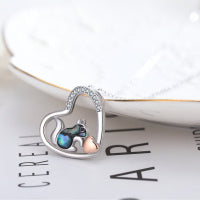 925 Sterling Silver Squirrel Abalone Shell Cubic Zirconia Cute Animal Heart Pendant Necklace