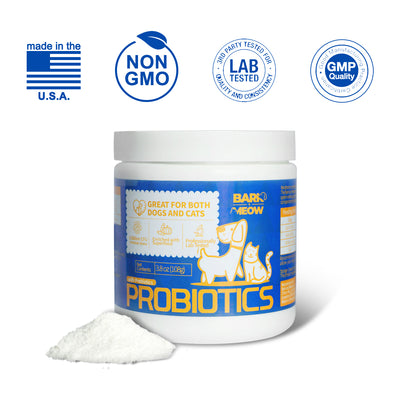 Bark And Meow Probiotics For Dogs & Cats 7 Tailored Strains Prebiotics, Pumpkin & Carrot 5 Billion CFU Scoop Human - Grade, Non - GMO, Vet - Approved, Made In USA, Gut & Immune Support - 5 - CJ