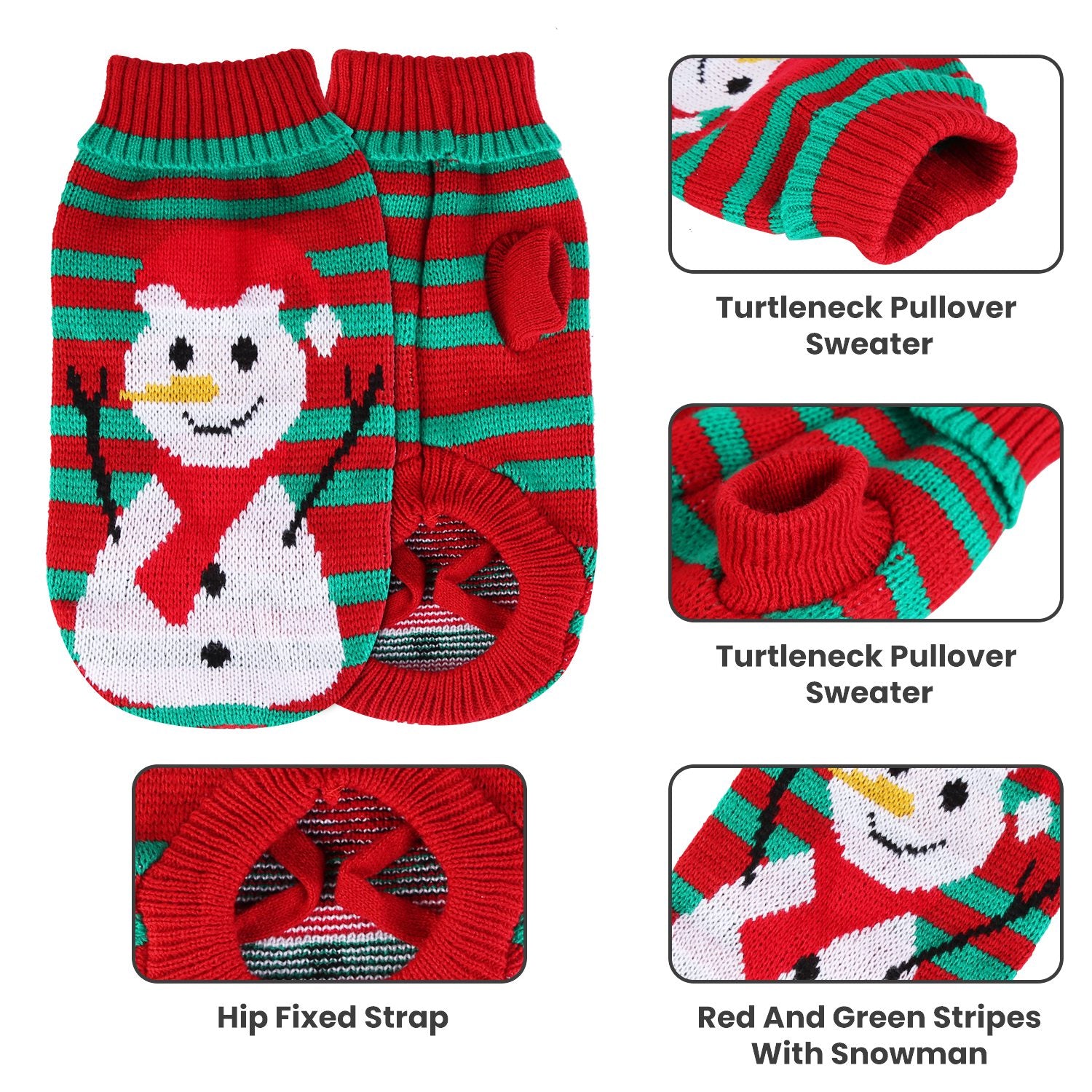 2 Patterns 4 Sizes Option - 1Pc Pet Christmas Turtleneck Sweater Dog Cat Christmas Clothes Snowman Stripes Costume Winter Holiday Sweater For Small Medium Kitten Puppy Cats Dogs - 5 - CJ
