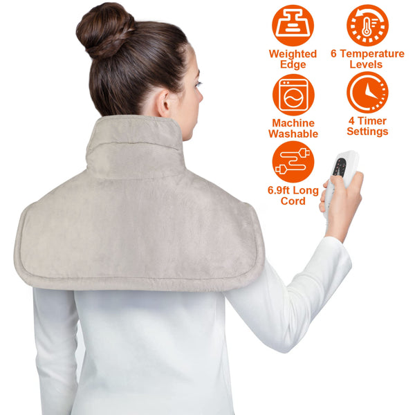 22.4 X 16.3 Inch Large Neck And Shoulder Weight Heating Pad Electric Heating Rapid Heating Pad Neck Wrap Cushion For Pain Relief With 6 Temperature Settings 4 Timer Modes Machine Washable - 5 - CJ