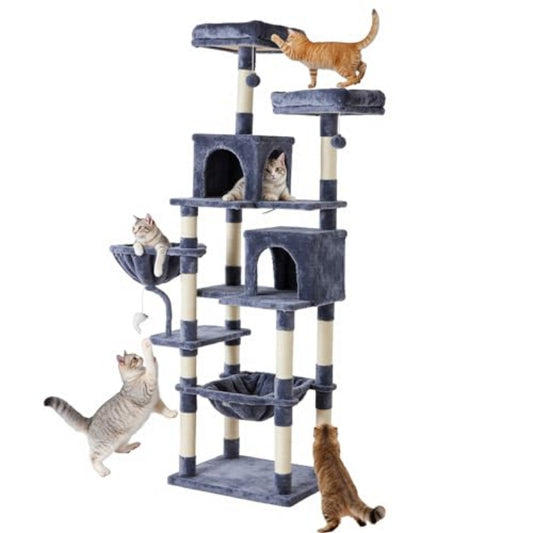 71 - inch Cat Tree Tower, Large Multi - story Cat Climbing Tower, Natural Sisal Grabber Posts, Extended Platform, Hammock - 5 - CJ