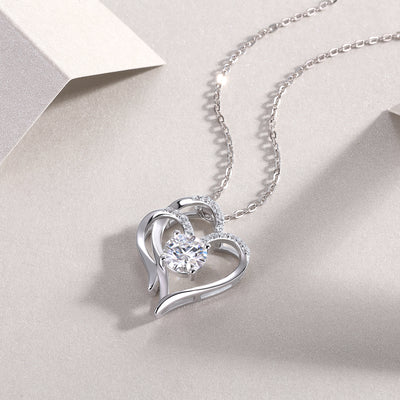 1Heart To Heart Connected Luxury Fashion Diamond Pendant Necklace Set With Mosan Diamond Silver Ornaments Prohibit TikTok sales - 5 - CJ
