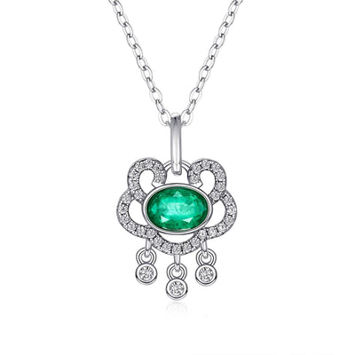 Natural Emerald Necklace Women's 925 Silver Full Set Delicate Light Luxury Pendant Auspicious Cloud Safety Lock Pendant Jewelry - 4 - CJ
