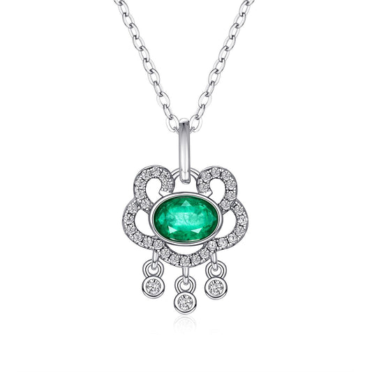 Natural Emerald Necklace Women's 925 Silver Full Set Delicate Light Luxury Pendant Auspicious Cloud Safety Lock Pendant Jewelry - 4 - CJ