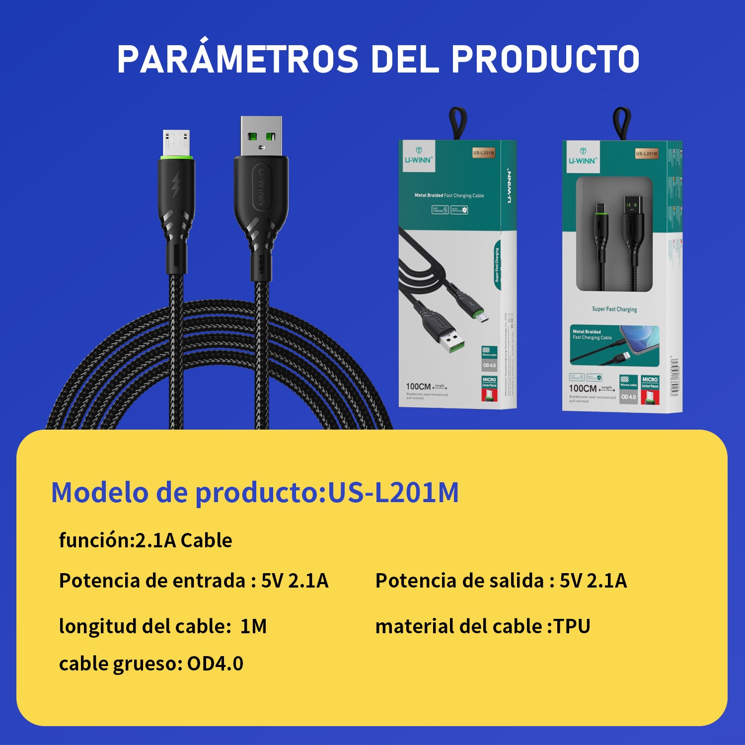 L201 Micro USB Cable 2.1A 1M Black USB 3.0 UWINN - 5 - CJ
