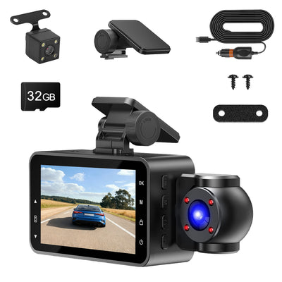 WiFi FHD 1080P 3 Channel Car Dash Cam Front Rear Inside With 32G MMC Card Motion Detection Loop Recording Infrared Night Vision Surveillance Car Camera With App Control - 5.0 - cjdropshipping
