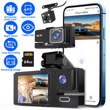 1Pc WiFi FHD 1080P Car Dash Cam 3 Channels Front Rear Inside Dash Camera With Loop Recording Reversing Image Night Vision 170 Degree Wide Angle Support 64G MMC Card Included - 5.0 - CJ