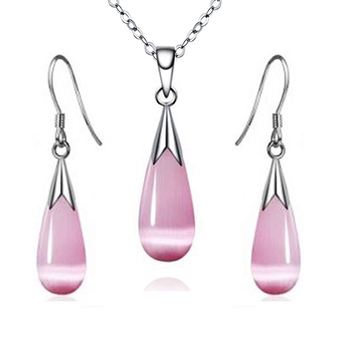 Emma Manor 14k White Gold Plated Water Drop Moonstone Women Jewelry Set - Pendant Necklace And Earrings - 5 - CJ