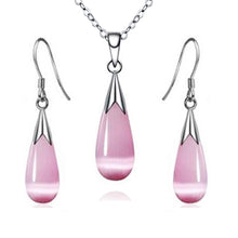 Emma Manor 14k White Gold Plated Water Drop Moonstone Women Jewelry Set - Pendant Necklace And Earrings - 5 - CJ