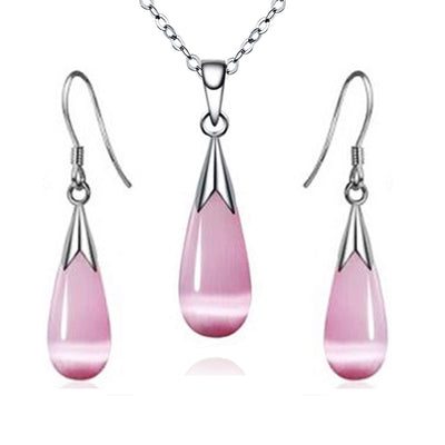 Emma Manor 14k White Gold Plated Water Drop Moonstone Women Jewelry Set - Pendant Necklace And Earrings - 5 - CJ