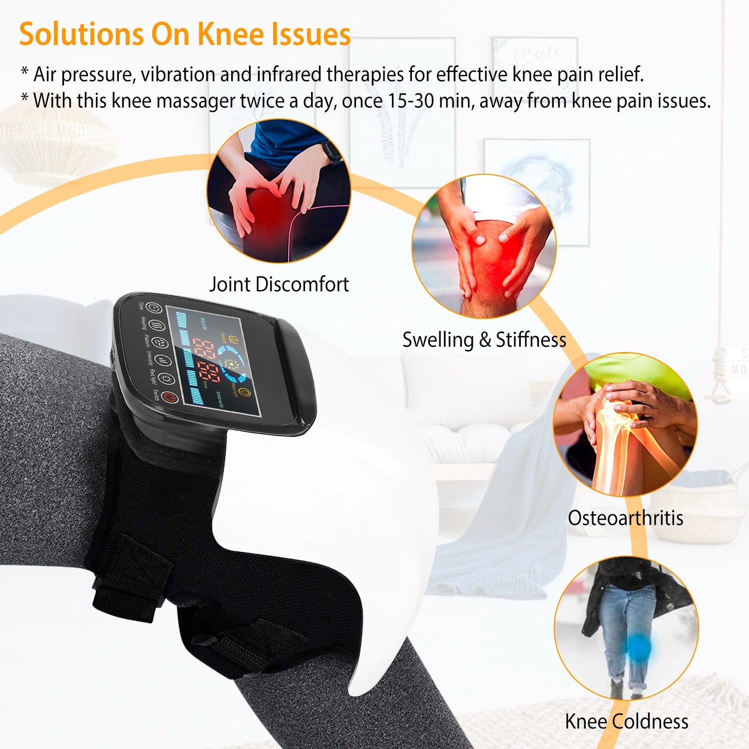 1Pc Electric Rechargeable Knee Massager Infrared Heat Pain Relief Therapy Knee Brace Wrap With Air Pressure Kneading Timer Temperature Adjustment - 5 - CJ
