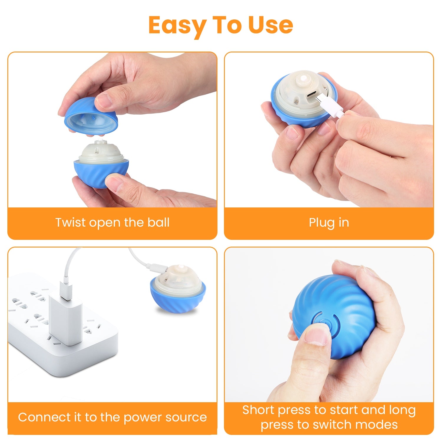 1Pc Cat Toys Ball Fast Rolling In Pouch Rechargeable Motion Activated Interactive Cat Toys For Indoor Cats Hide And Seek Mouse Catching Game - 5 - CJ