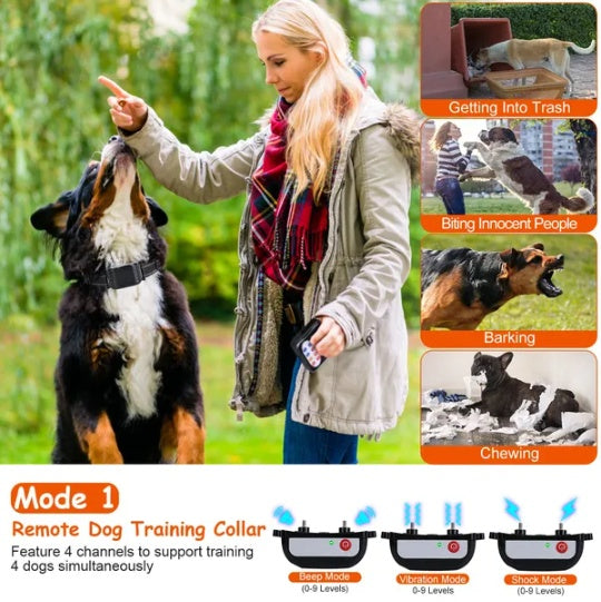 990FT Range Dog Wireless Fence Remote Training Collar IPX6 Waterproof Receiver With 0 - 9 Levels Beep Vibration Shock Mode 4 Channels Rechargeable Transmitter System - 5 - CJ