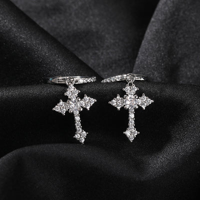 1 Pair Men's Sparkling Zircon Cross Dangle Huggie Hoops,Everyday Versatile Earrings - 5 - CJ