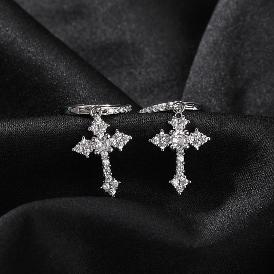 1 Pair Men's Sparkling Zircon Cross Dangle Huggie Hoops,Everyday Versatile Earrings - 5 - CJ