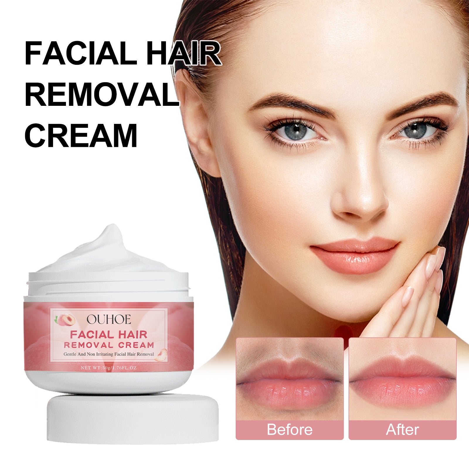 Ouhoe Peach Hair Removal Cream Gentle Non - Irritant Cleaning Ladies Facial Lip Hair Quick Hair Removal Cream - 5 - CJ