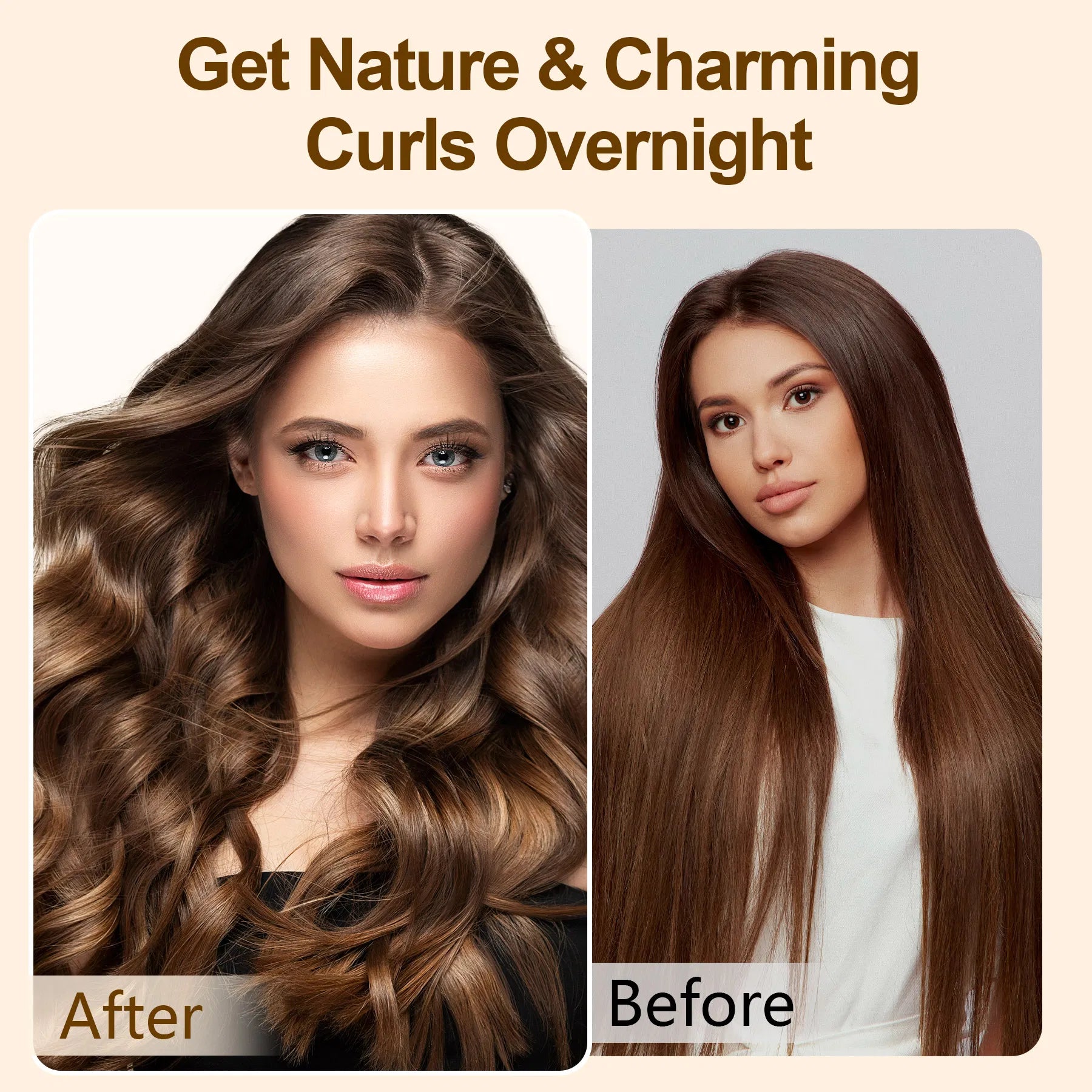 Satin Heatless Hair Curler, Lazy Natural Soft Wave DIY Heatless Curls For Sleep In Overnight, For All Hair Types - Light Brown - 5 - CJ