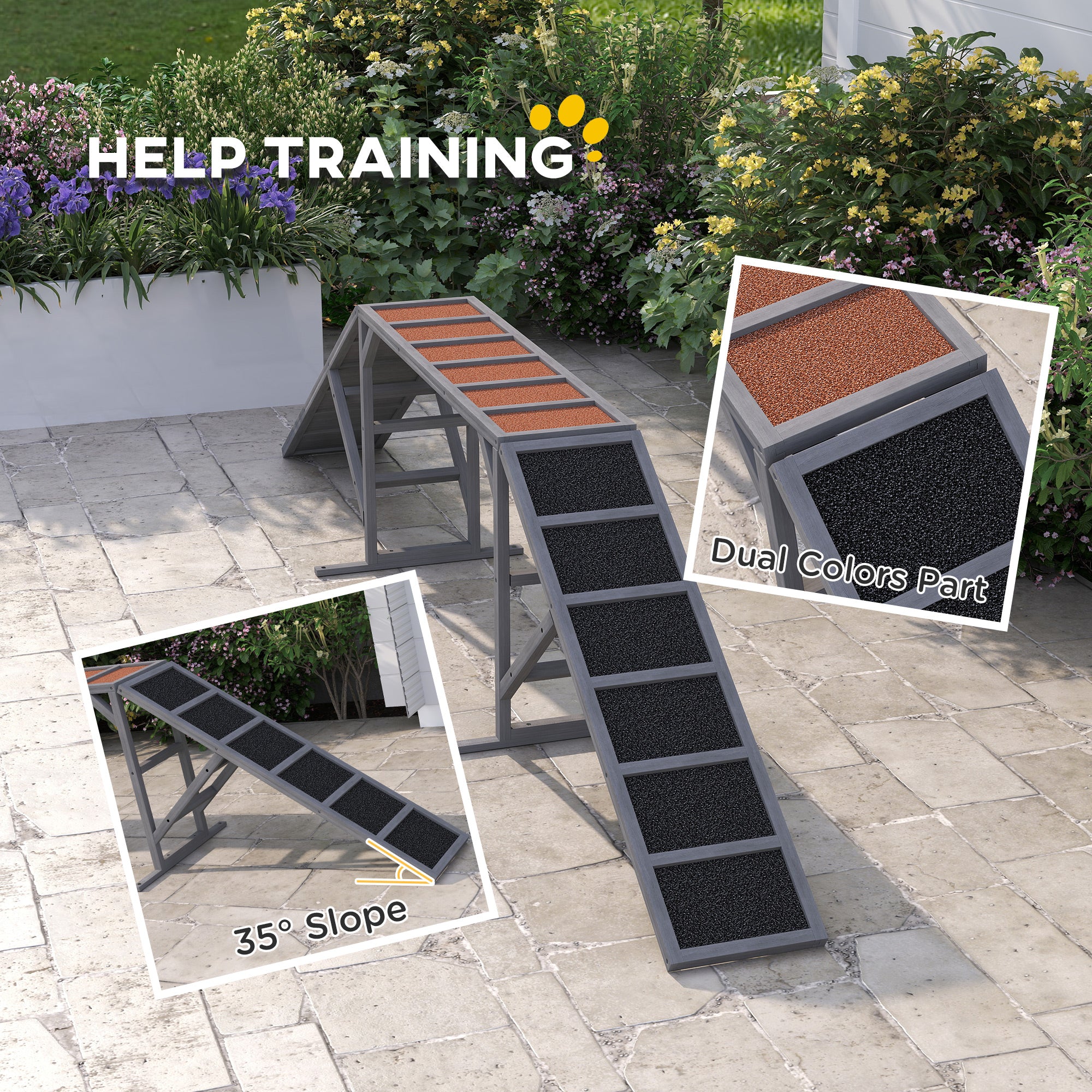 Dog Agility Equipment Ramp With Safety Bar, Non - slip Surface, For Walk And Pause Training, Gray - 5 - CJ