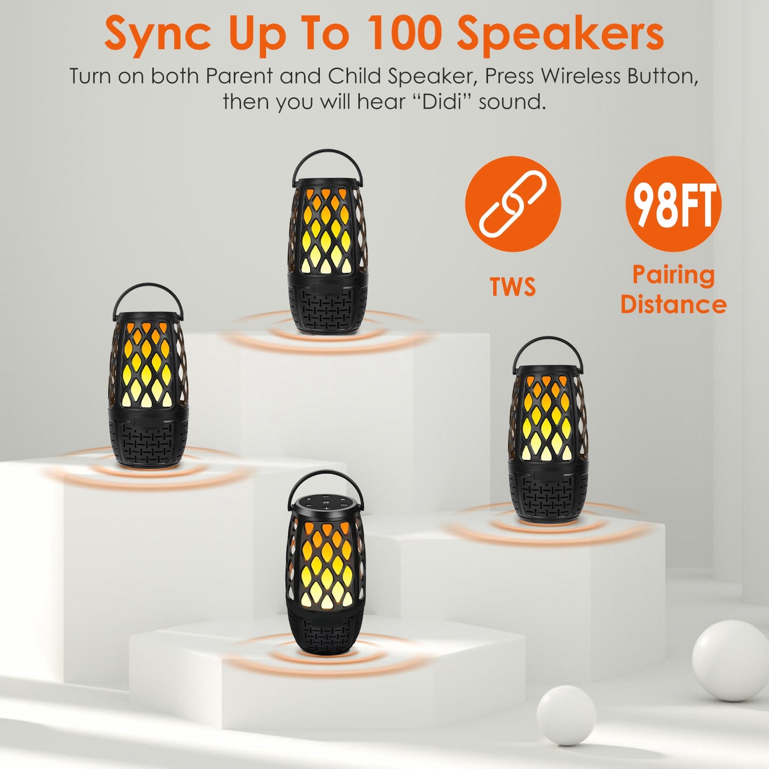 1Pc 4 In 1 Wireless 5.3 Outdoor Speaker IPX5 Waterproof Patio Speaker LED Flame Speaker With 3 Flame Light Modes Hook Stake Wall Mount Holder Sync Up To 1,00 Speakers - 5 - CJ