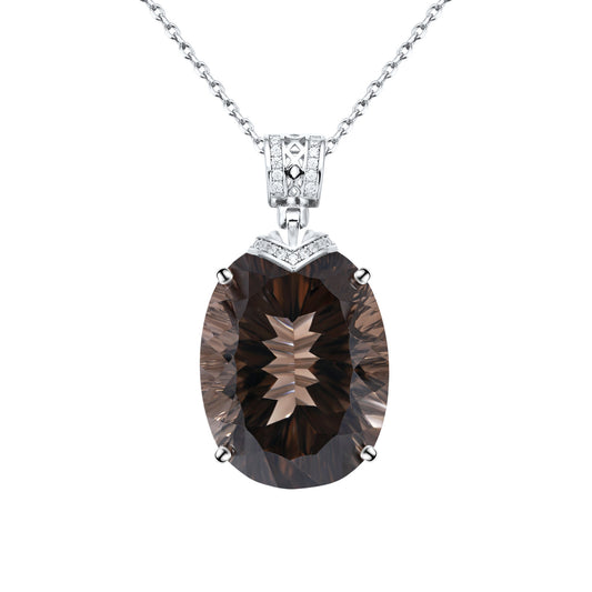 Luxury And High - grade Natural Tea Crystal Pendant Fashionable Design S925 Silver Inlaid Egg Shaped Gem Necklace - 4 - CJ