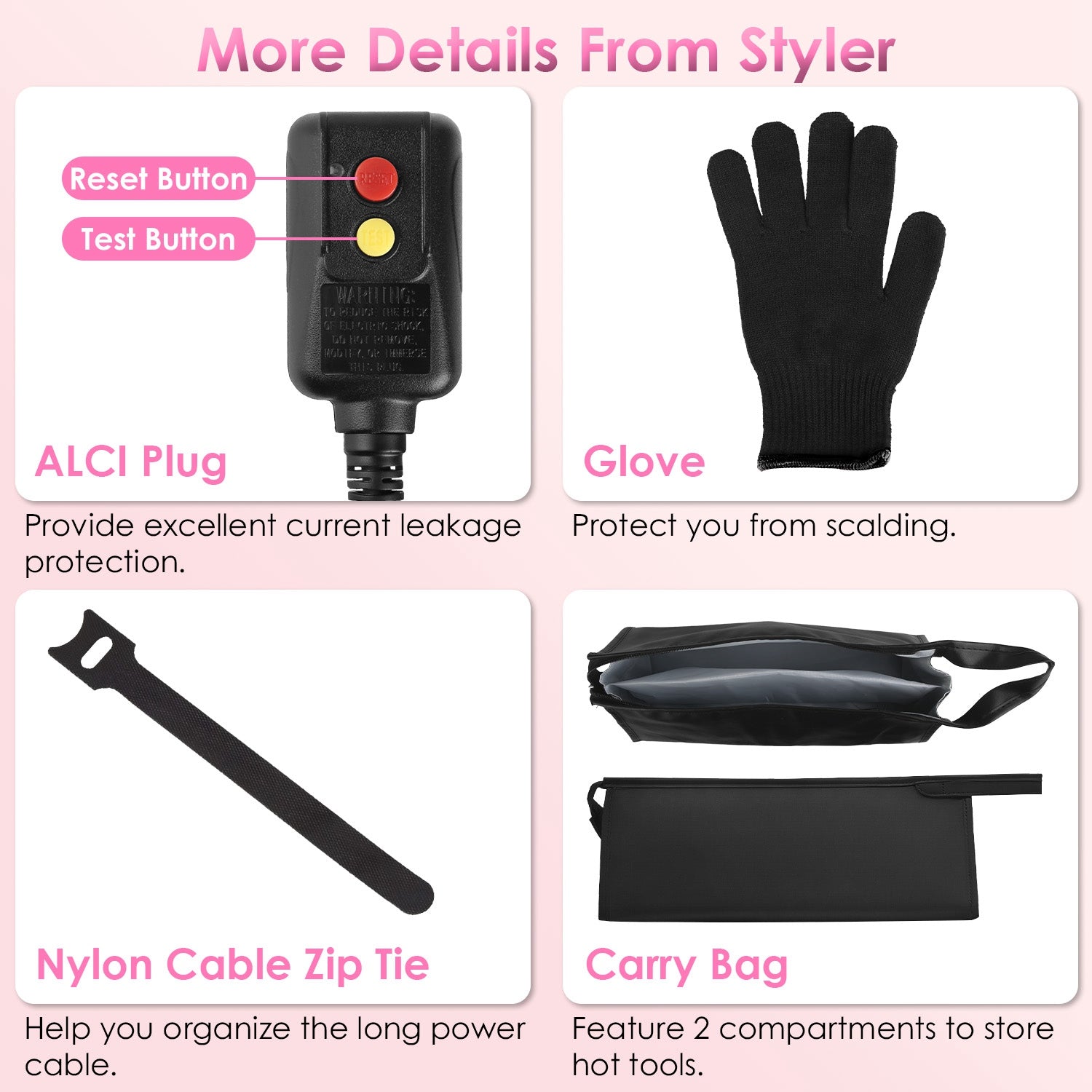 1Pc 6 In 1 Hot Air Styler Volumizer Straightener Curler Dryer Automatic Wrap Styler Hair Dryer Brush Set With 3 Temp Settings ALCI Plug Glove Cable Zip Tie - 5 - CJ
