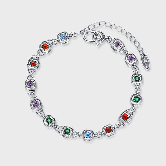 Rainbow Zirconium Dice Bracelet Women S925 Sterling Silver Vintage Fashion Four Sided Diamond - 4 - CJ