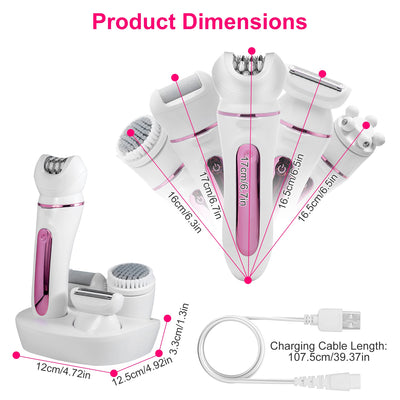 1Pc 5 In 1 Electric Body Epilator Rechargeable Women's Grooming Kit Epilator Shaver Facial Brush Callus Remover 5 Point Massager With LED Light LED Display Charging Base - 5 - CJ