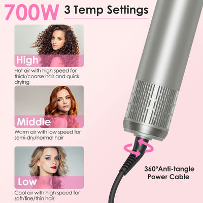 1Pc 6 In 1 Hot Air Styler Volumizer Straightener Curler Dryer Automatic Wrap Styler Hair Dryer Brush Set With 3 Temp Settings ALCI Plug Glove Cable Zip Tie - 5 - CJ
