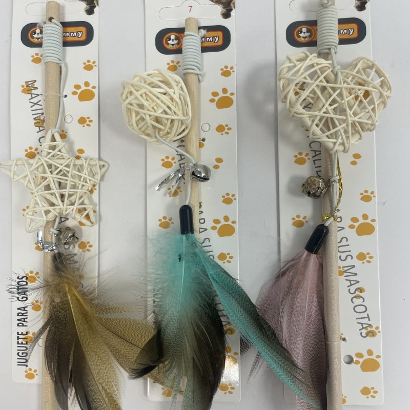 Wooden Rods And Rattan Balls Tease Cat Sticks