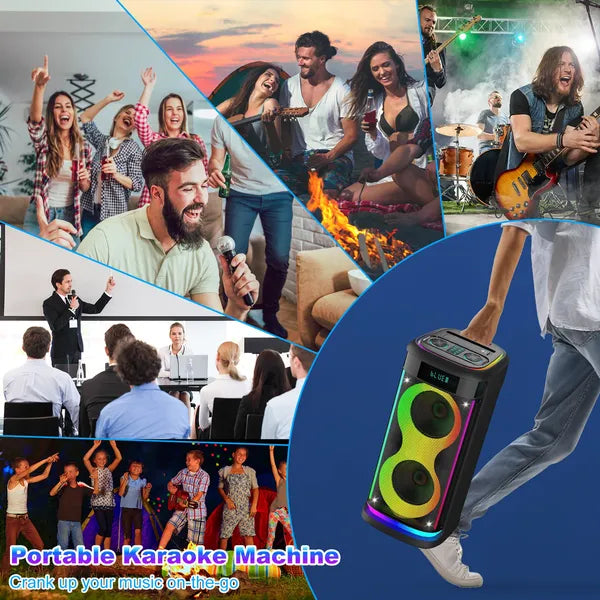 Portable Wireless Party Speaker With LED Light Wireless Mic Remote Control TWS Treble Bass Mic. Echo Music Accompany Mic. Priority Guitar In - 5 - CJ