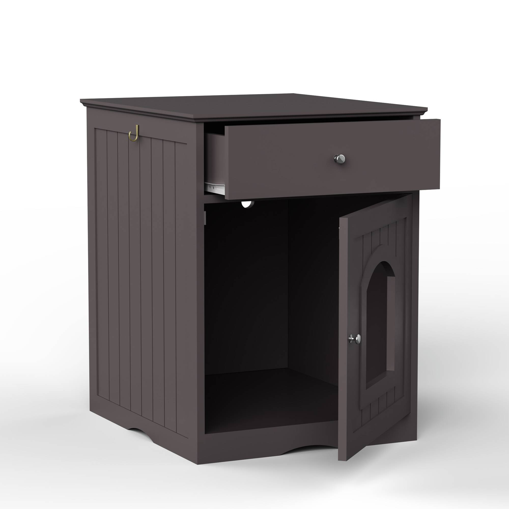 Wooden Pet House Cat Litter Box Enclosure With Drawer, Side Table Indoor Pet Crate - 5 - CJ