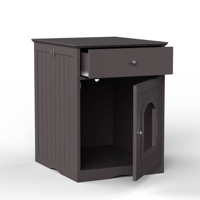 Wooden Pet House Cat Litter Box Enclosure With Drawer, Side Table Indoor Pet Crate - 5 - CJ
